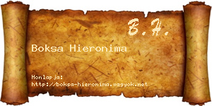 Boksa Hieronima névjegykártya
